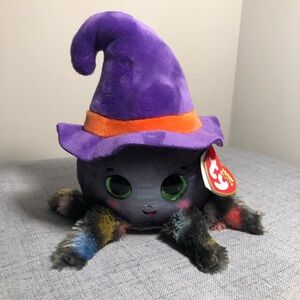 Ty Beanie Boos Spider Plush WEAVER with Purple and Orange Hat